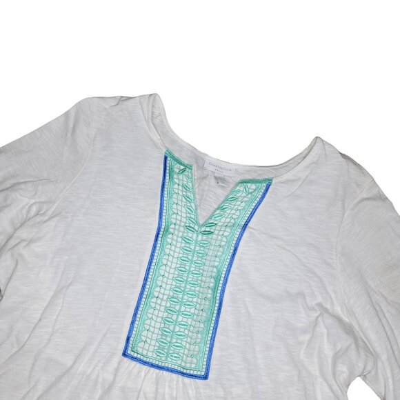 Charter Club NWT Women's 1X White & Mint Embroidered Top with lace vacation - Picture 4 of 5